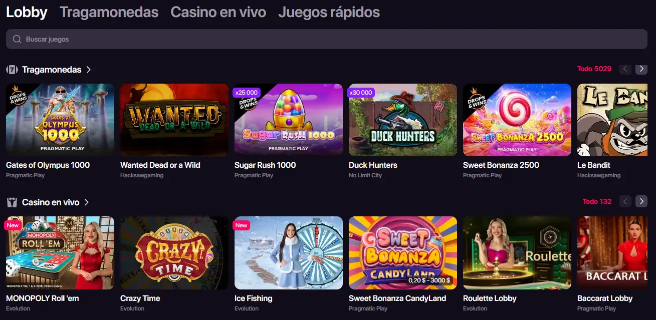 Sección de tragamonedas de CHEXX