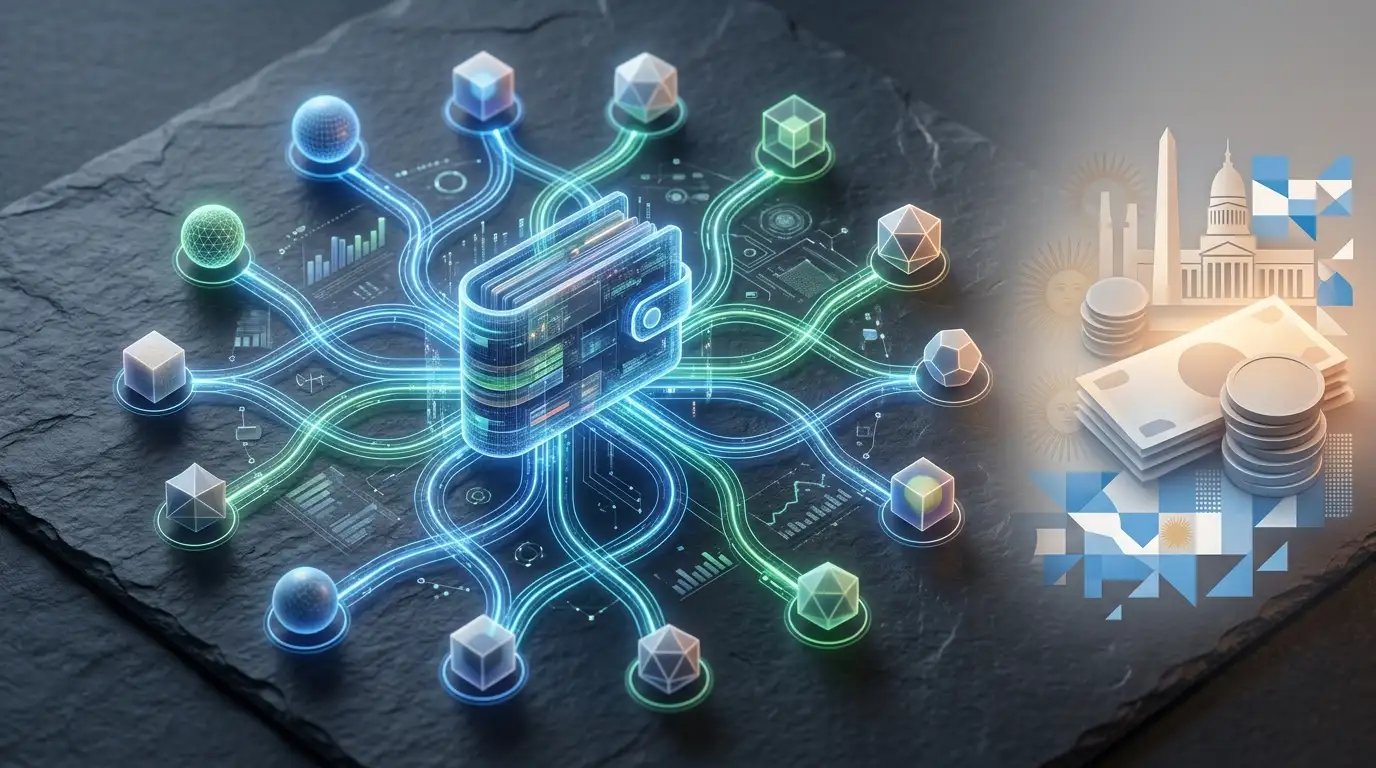 Ilustración conceptual de activos cripto y redes usadas para pagos en CHEXX