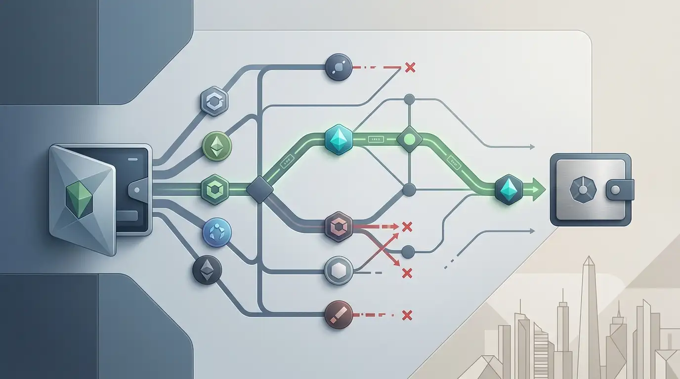 Ilustración sobre la selección correcta de activo y red para un depósito cripto